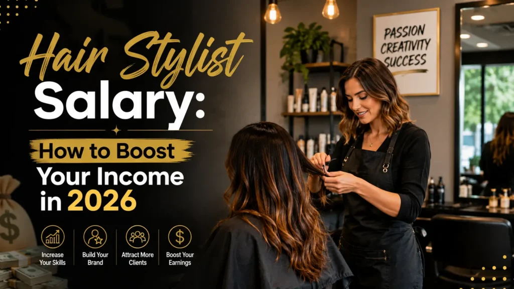 mene ek blog likha h jiska title h - Hair Stylist Salary: How to Boost Your Income in 2026 , to me is blog ke liye ek image banwana chahta hun, base image mene choose ki h jo ki attached image h wo h, usko naturally extend krke 16:9 aspect ratio me krna h or 4k quality me yani quality bhi improve krni h background bhi accha sa related lagana h or agar or bhi kuch improvement kiye ja skte h usee perfect featured image banane is blog ke liye to krna, or jo ye final image jo generate karoge tum usme ye text bhi likha hona chahiye - Hair Stylist Salary: How to Boost Your Income in 2026